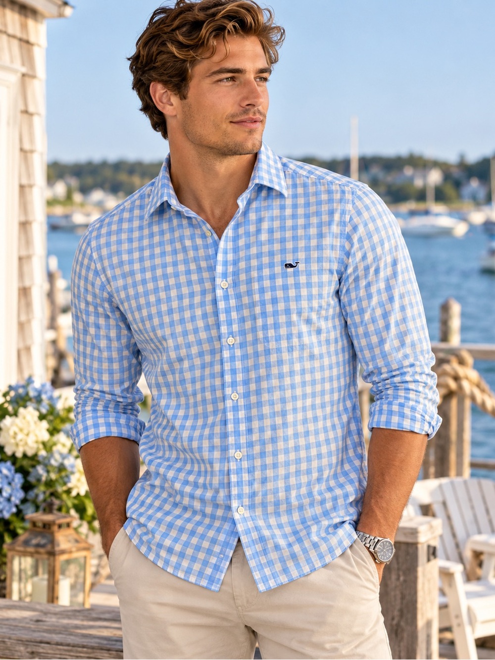 Vineyard Vines Light Blue Gingham Button-Down Shirt